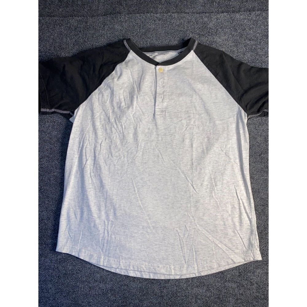 American Eagle Outfitter T Shirt Men Large Gray Standard Fit Short Sleeve Henley